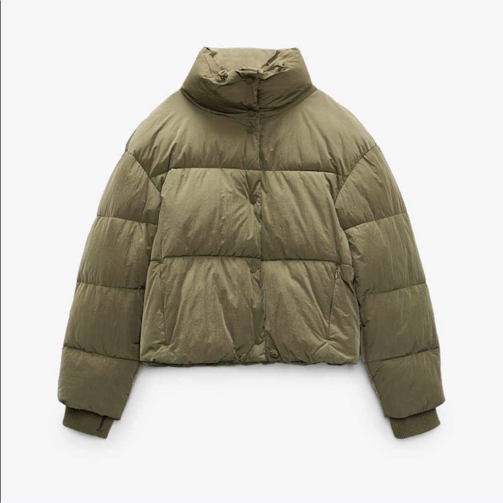 Zara Olive Green Puffer Jacket, size XS